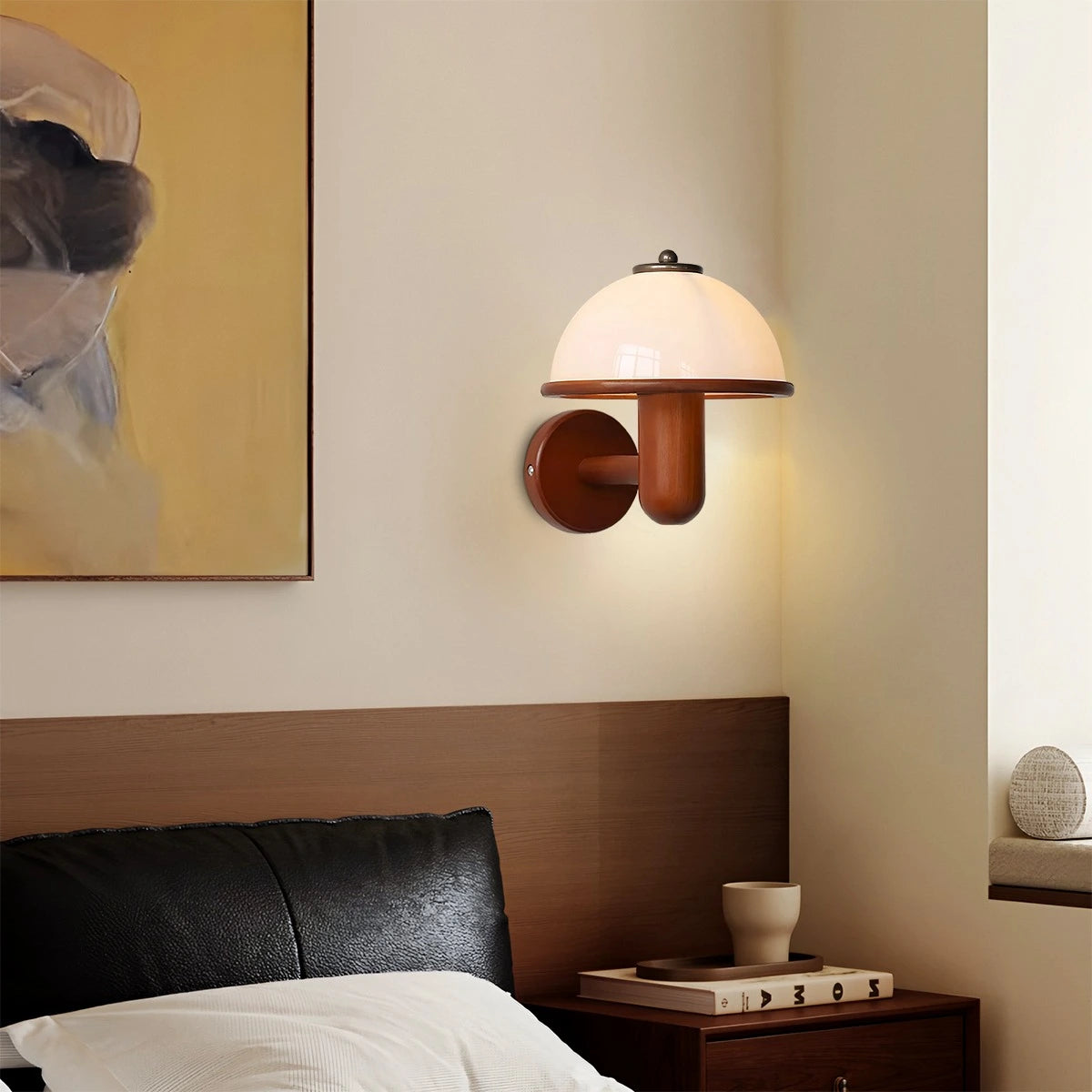 Antizer Mushroom Wood Wall Lamp for Bedroom