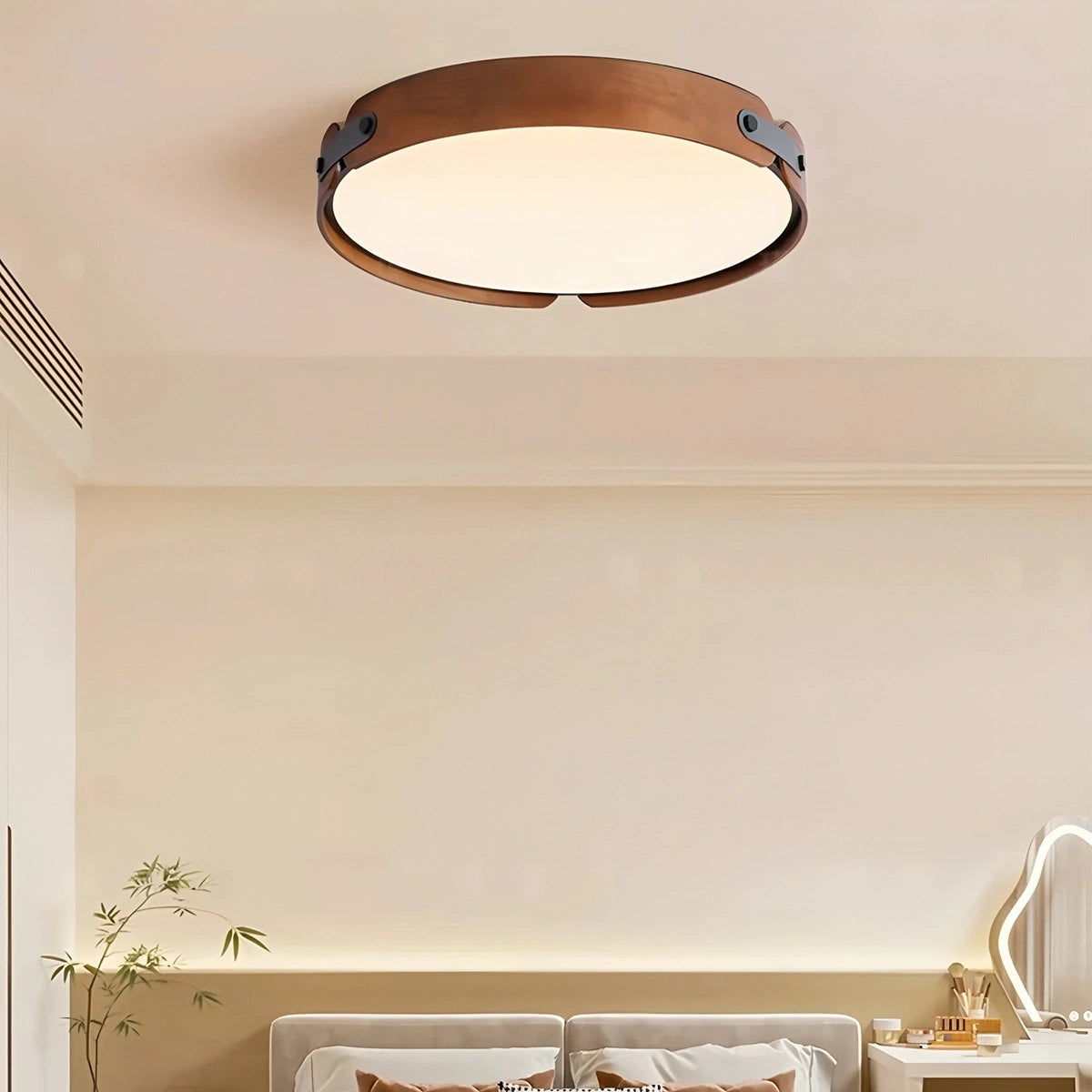 Antizer Nordic Wood Ceiling Light for Bedroom Walnut Circular 72cm / 28.35"