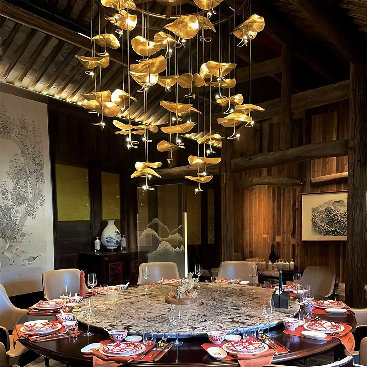 Antizer Orlia Brass Lotus Leaf Chandelier