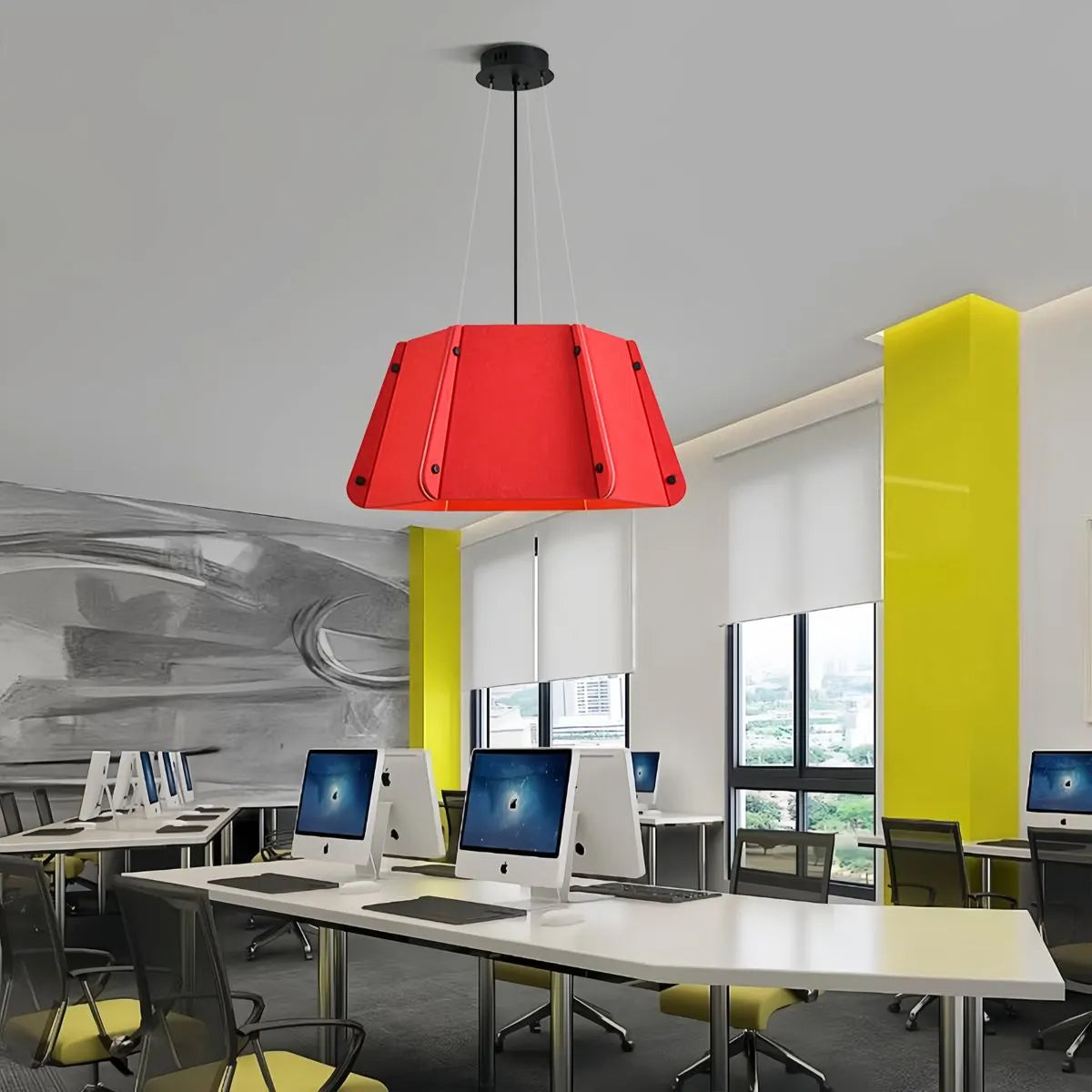 Antizer Outward Turning Circular Cone Acoustic Pendant Light Red Warm Light
