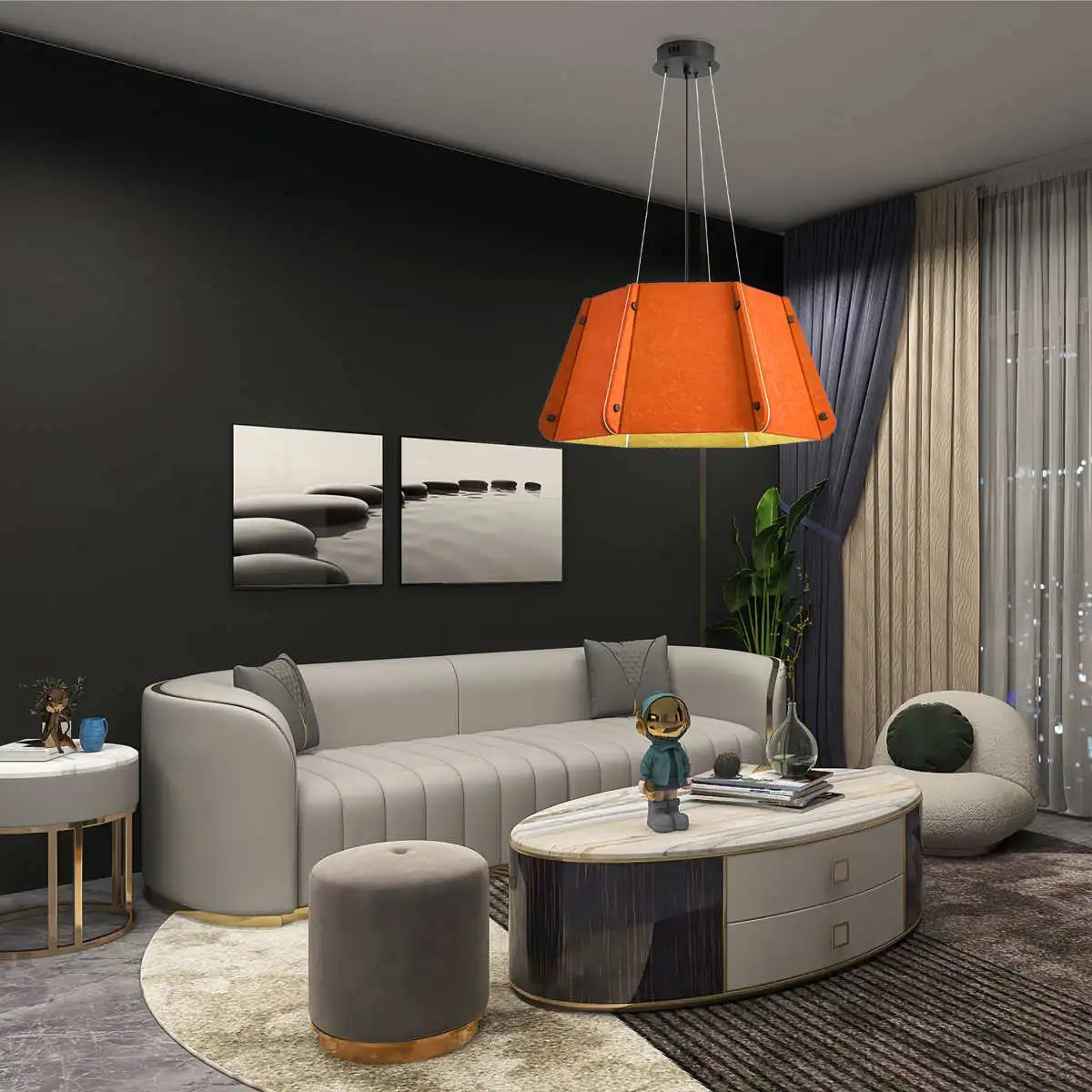 Antizer Outward Turning Circular Cone Acoustic Pendant Light Orange Warm Light