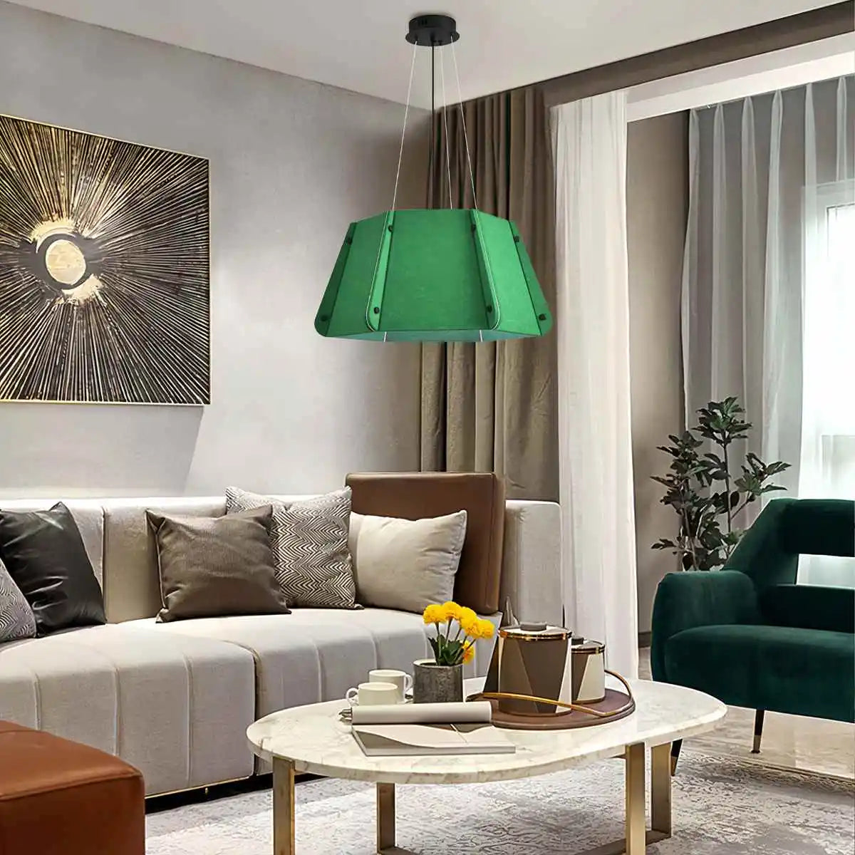 Antizer Outward Turning Circular Cone Acoustic Pendant Light Green Warm Light