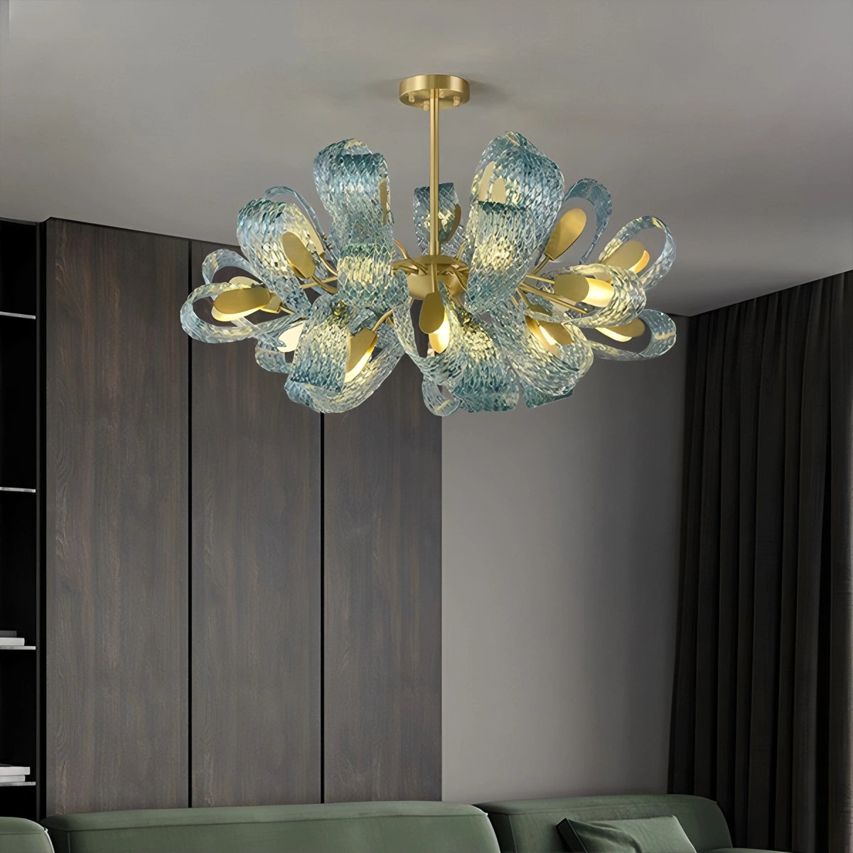 blue art glass chandelier for living room