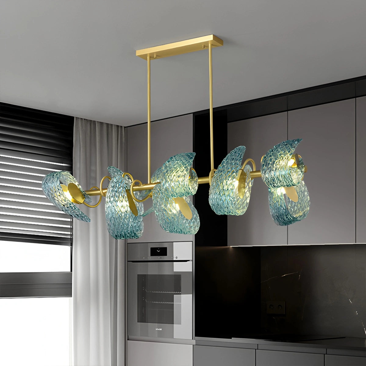 blue art glass chandelier for living room