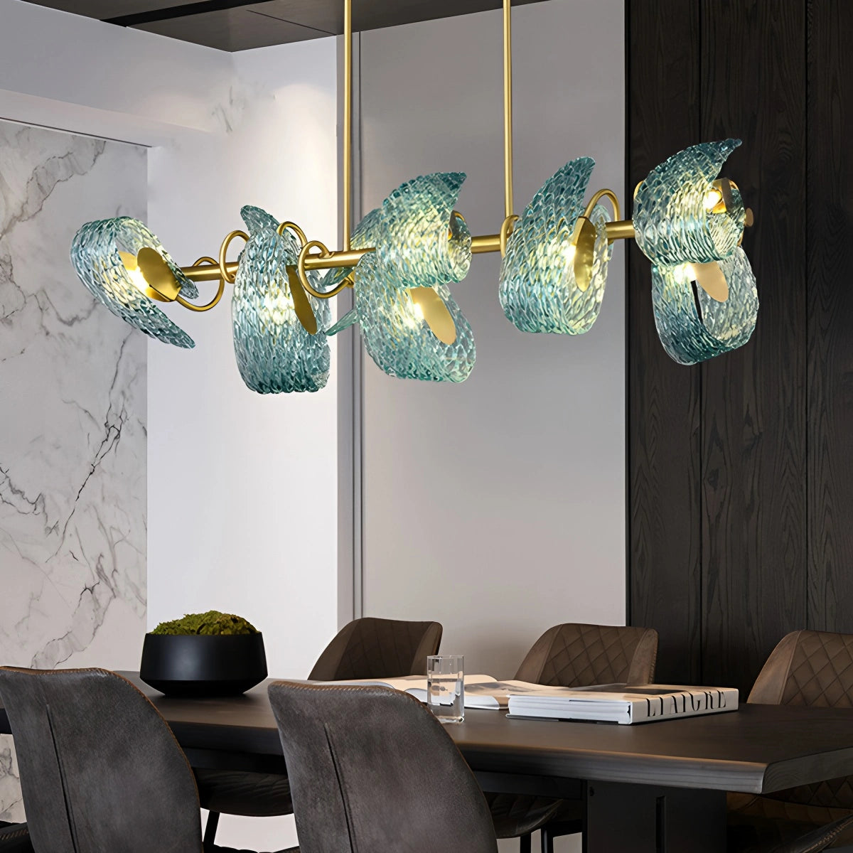 blue art glass chandelier for dining room