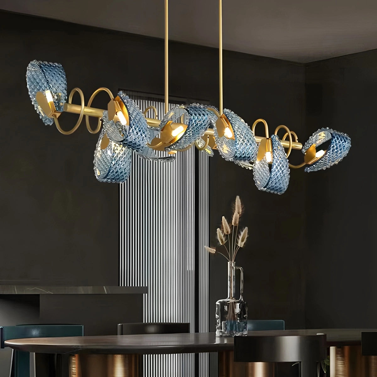 modern blue art glass chandelier