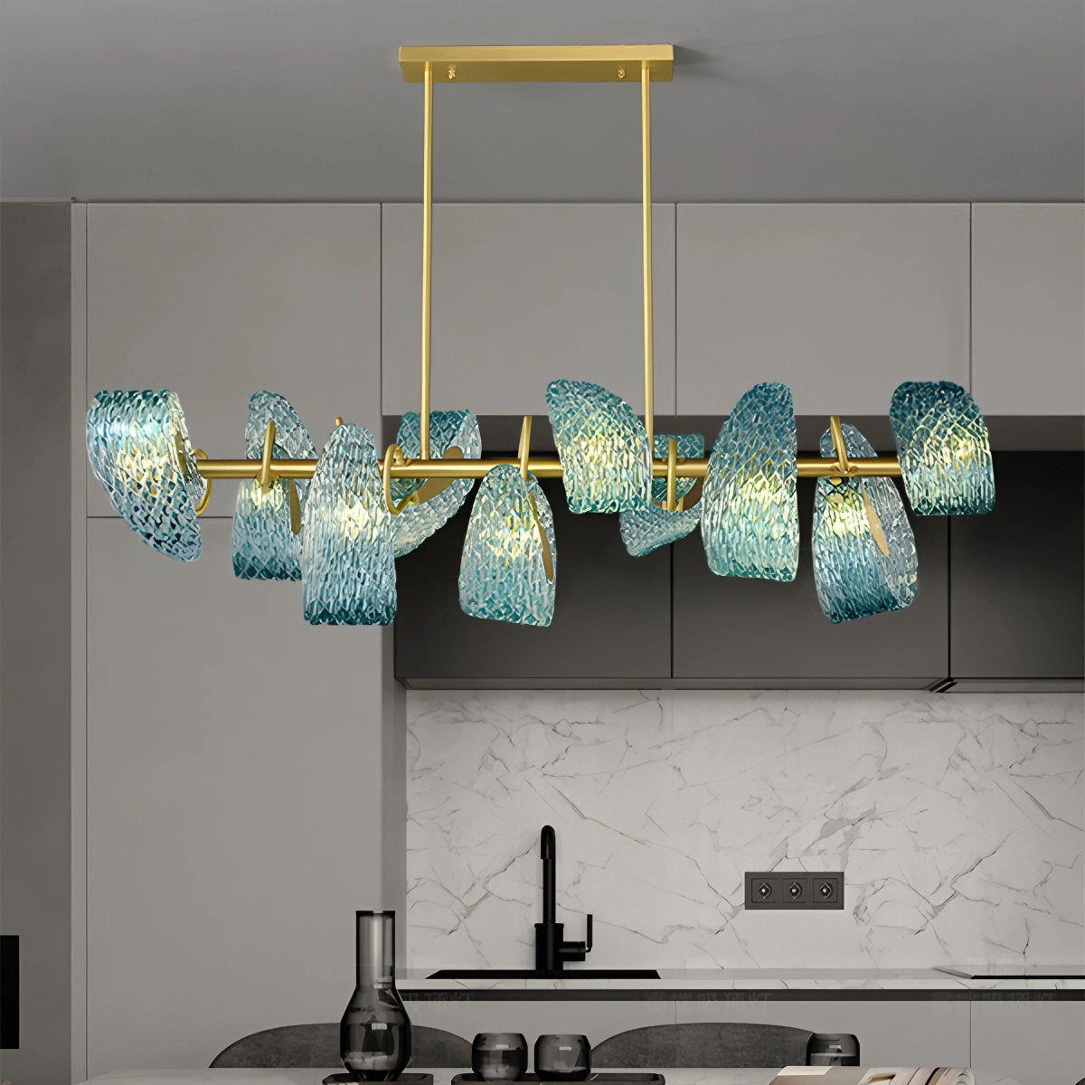 blue art glass chandelier for living room