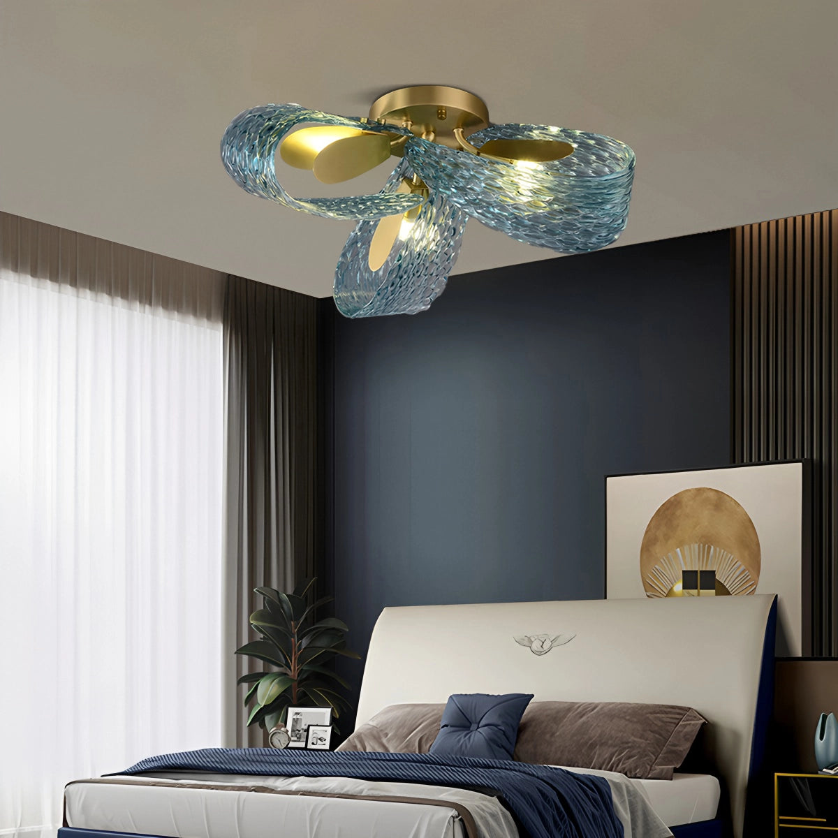 blue art glass chandelier for bedroom