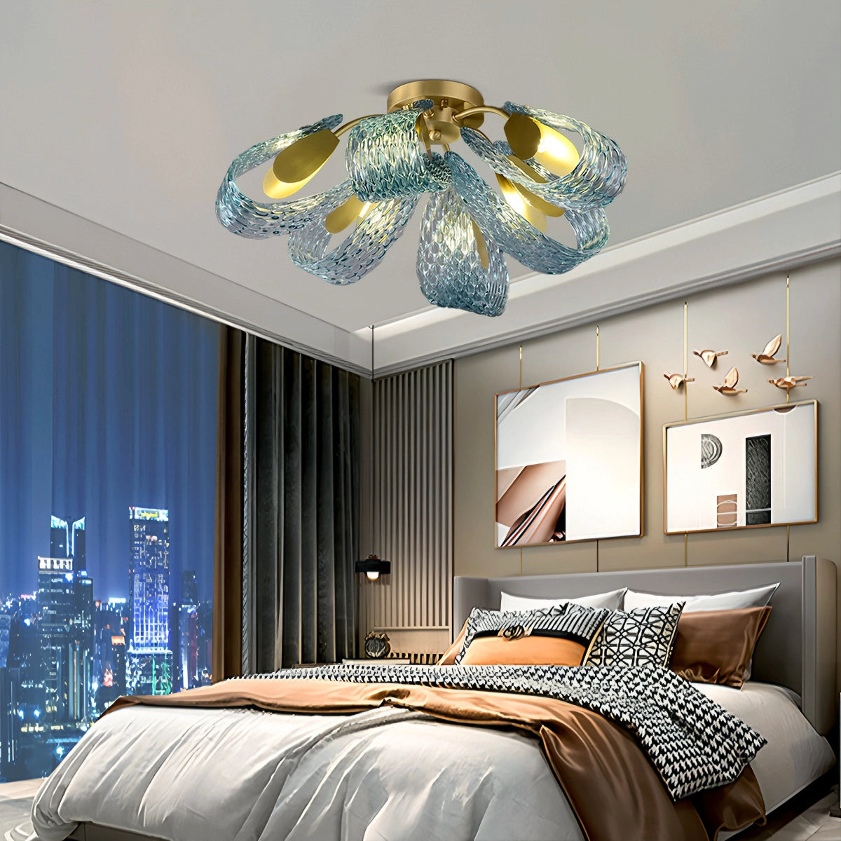 blue art glass chandelier for bedroom