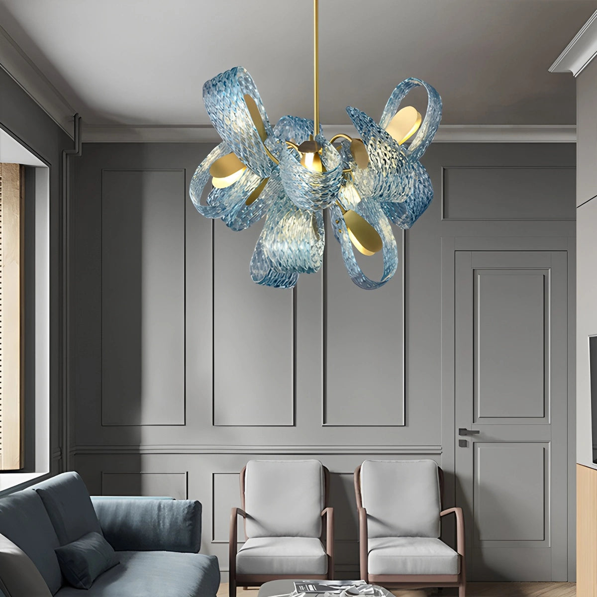 Peacock Blue Art Glass Chandelier for Dining Room