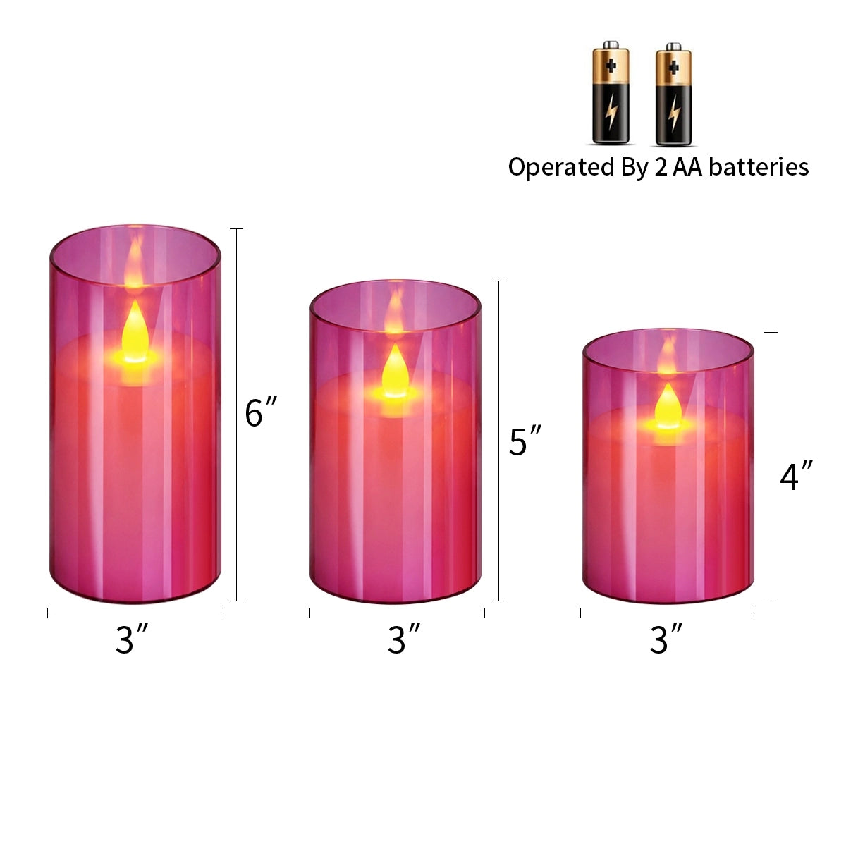 Antizer Pink Acrylic Glass Pillar Flameless Candle 12 Pack × 6