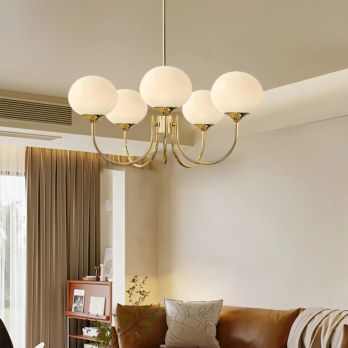 Antizer Pink Glass Globe Arm Chandelier for Living Room