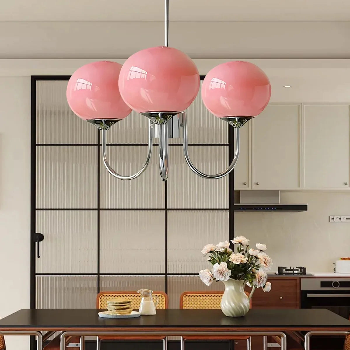 Antizer Pink Glass Globe Arm Chandelier for Living Room