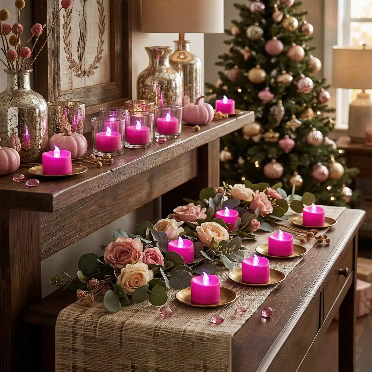 Antizer Pink LED Flameless Candle Tealights 100 Pack × 18