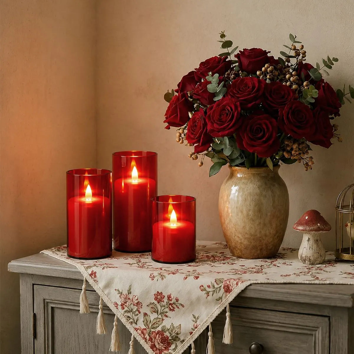 Antizer Red Acrylic Glass Pillar Flameless Candle 12 Pack × 6