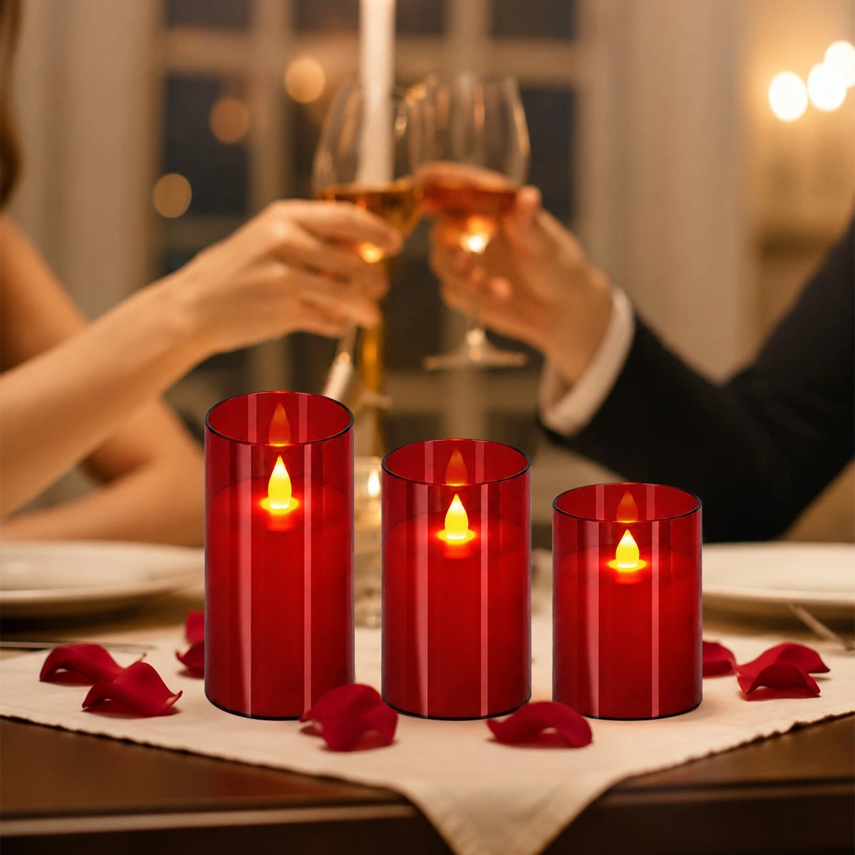 Antizer Red Acrylic Glass Pillar Flameless Candle 12 Pack × 6