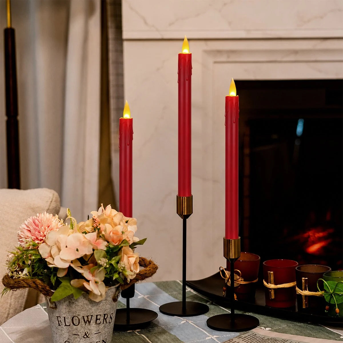 Antizer Red Drip Flameless Taper Candle 24 Pack × 16