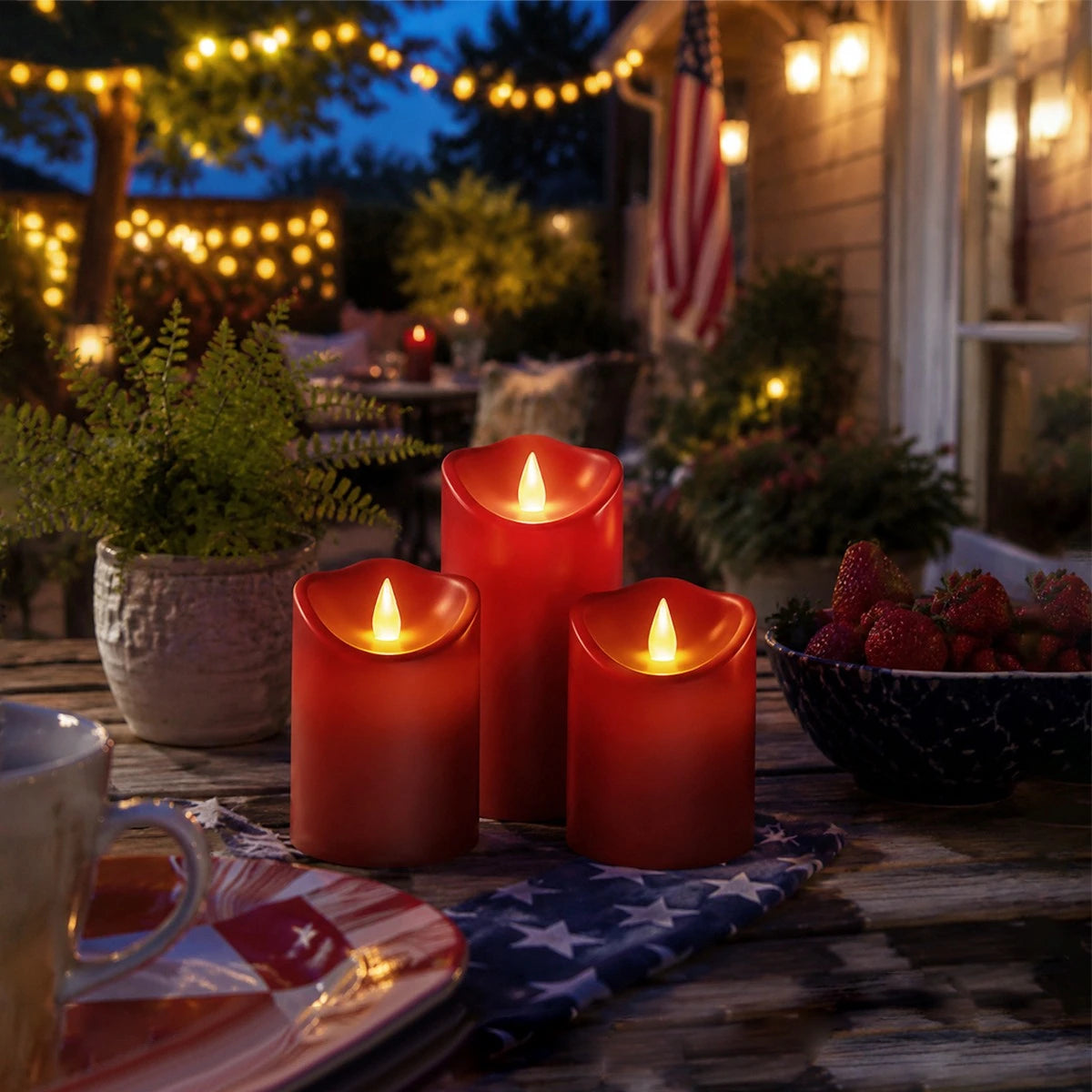 Antizer Red Outdoor Waterproof Pillars Flameless Candle 24 Pack × 6
