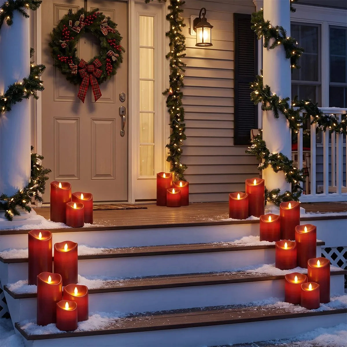 Antizer Red Outdoor Waterproof Pillars Flameless Candle 24 Pack × 6