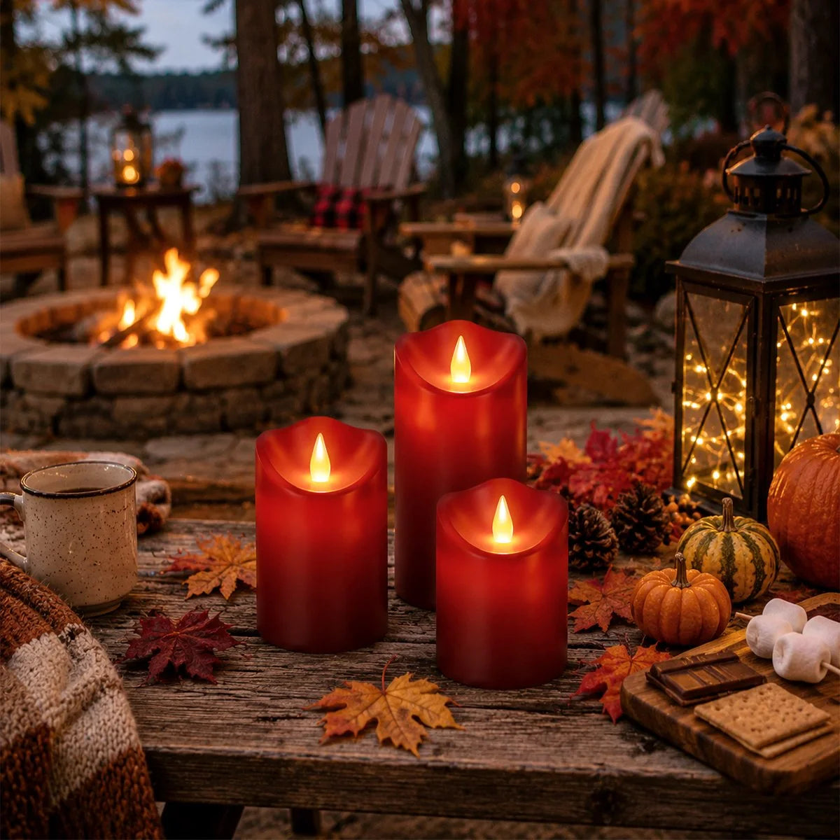 Antizer Red Outdoor Waterproof Pillars Flameless Candle 24 Pack × 6