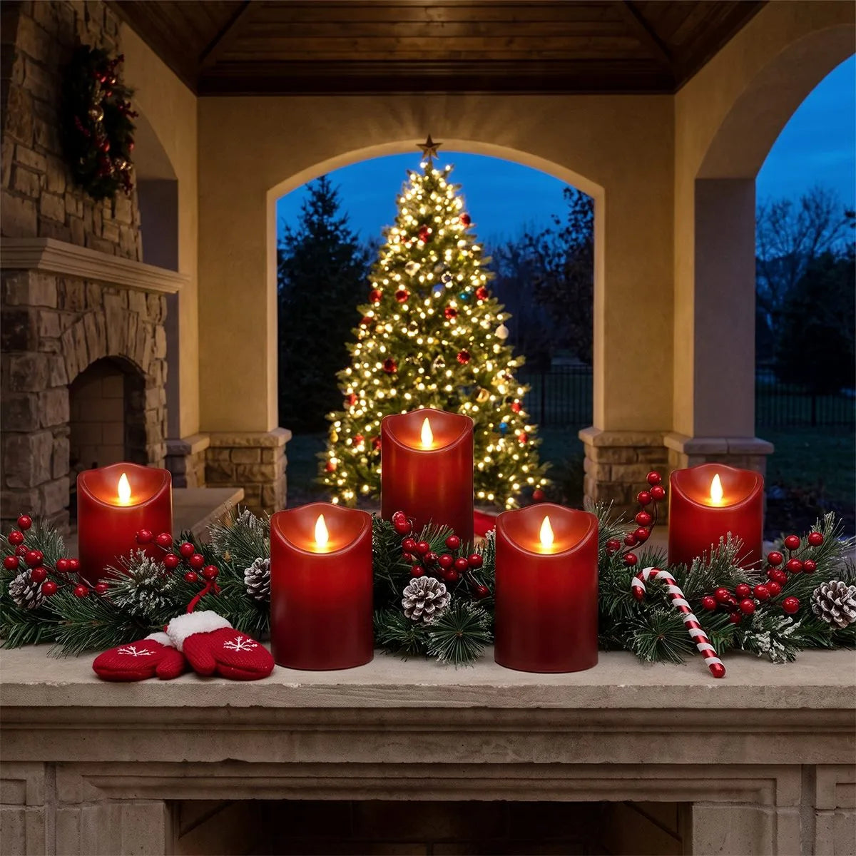 Antizer Red Outdoor Waterproof Pillars Flameless Candle 24 Pack × 6