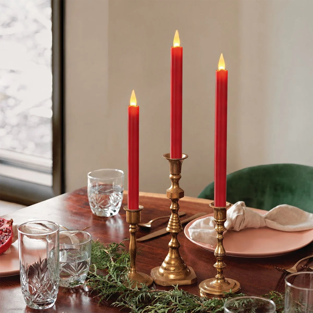 Antizer Red Smooth Flameless Taper Candle 24 Pack × 16