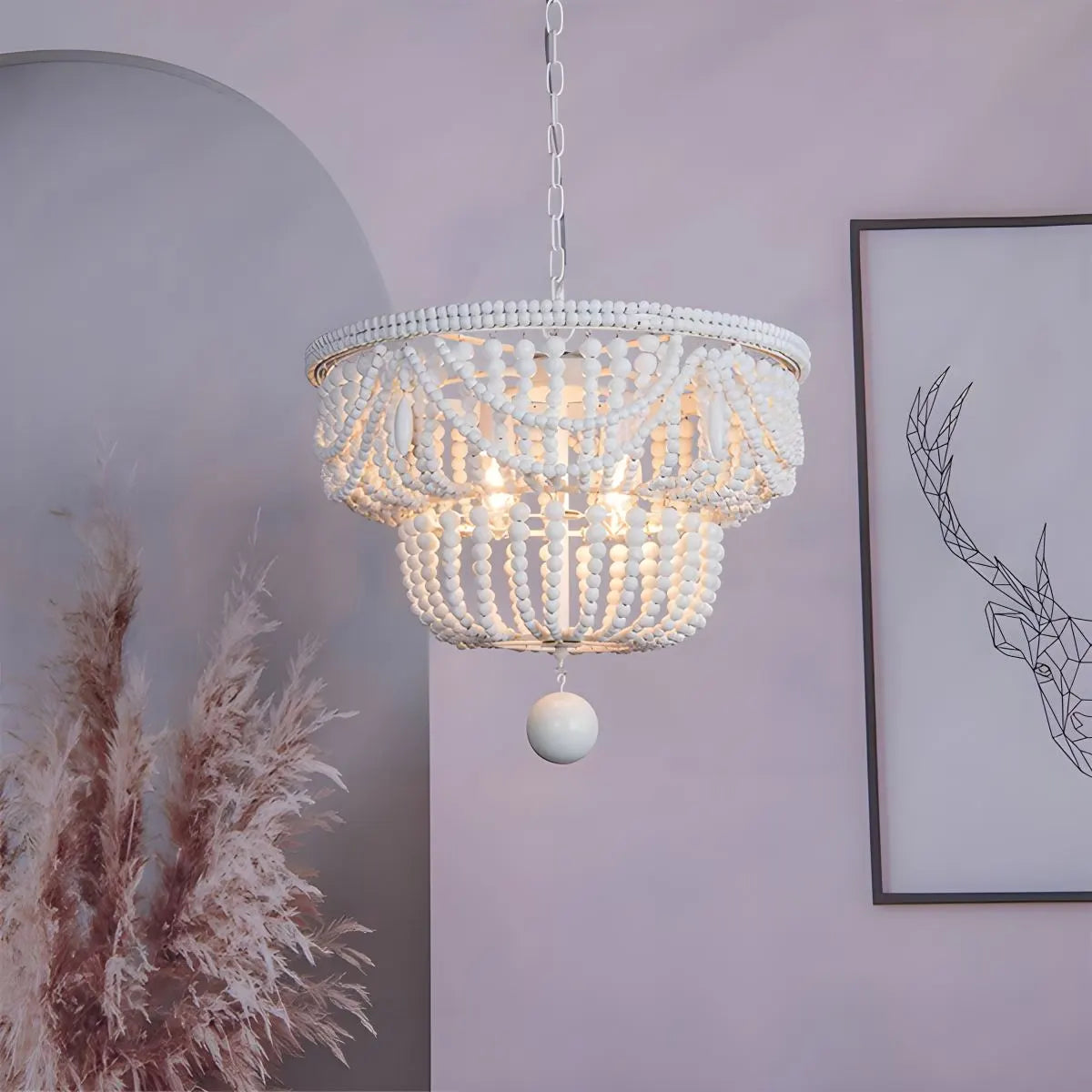 Antizer Retro Wooden Bead Chandelier for Dining Room Warm Light