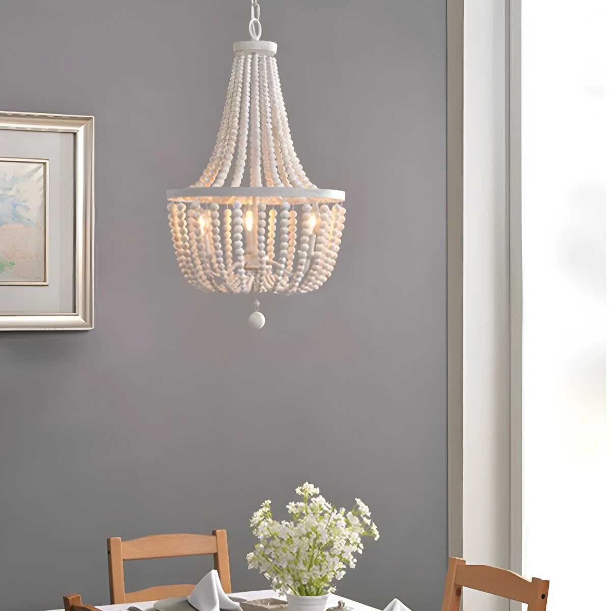 Antizer Retro Wooden Bead Chandelier for Dining Room Style E Warm Light