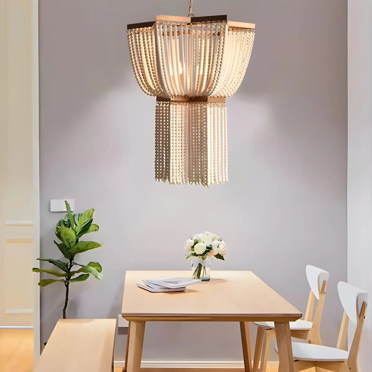 Antizer Retro Wooden Bead Chandelier for Dining Room Style F Warm Light