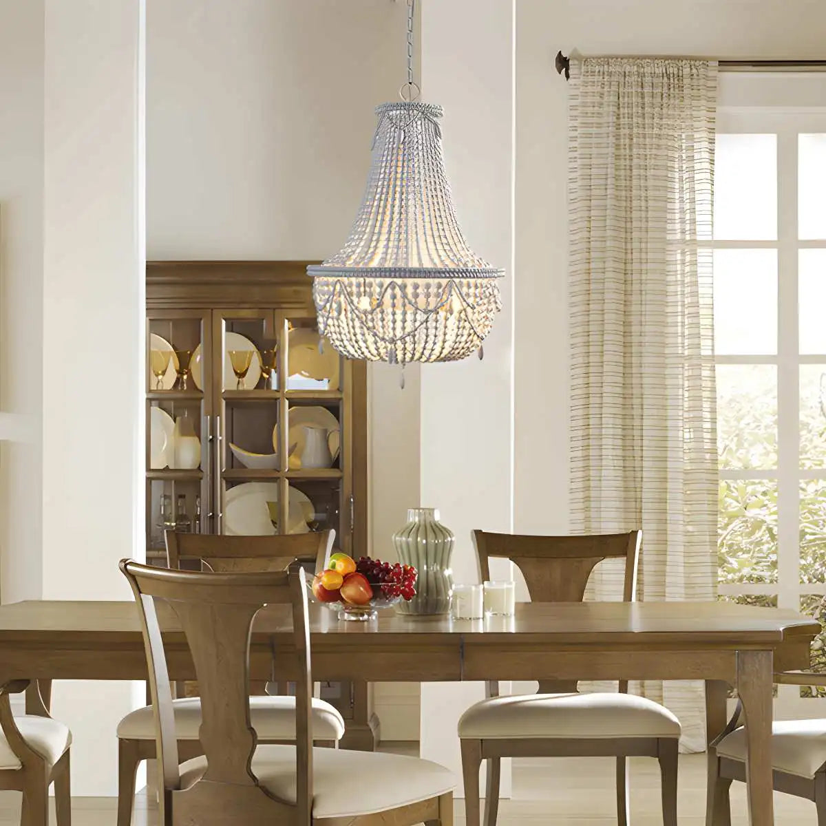 Antizer Retro Wooden Bead Chandelier for Dining Room Warm Light