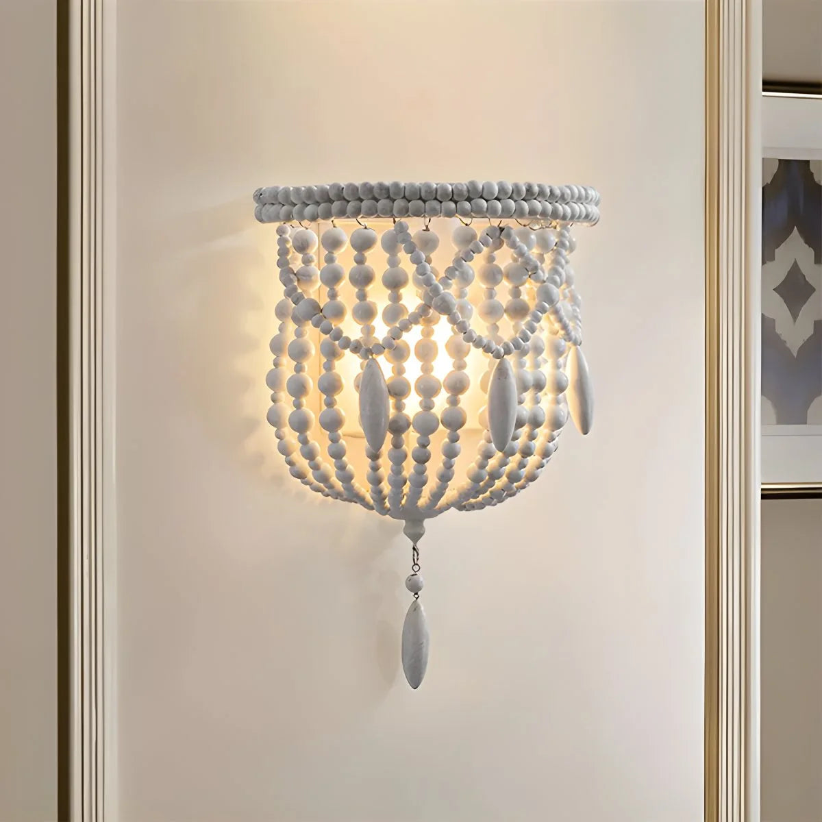 Antizer Retro Wooden Bead Chandelier for Dining Room Style H-Wall Warm Light