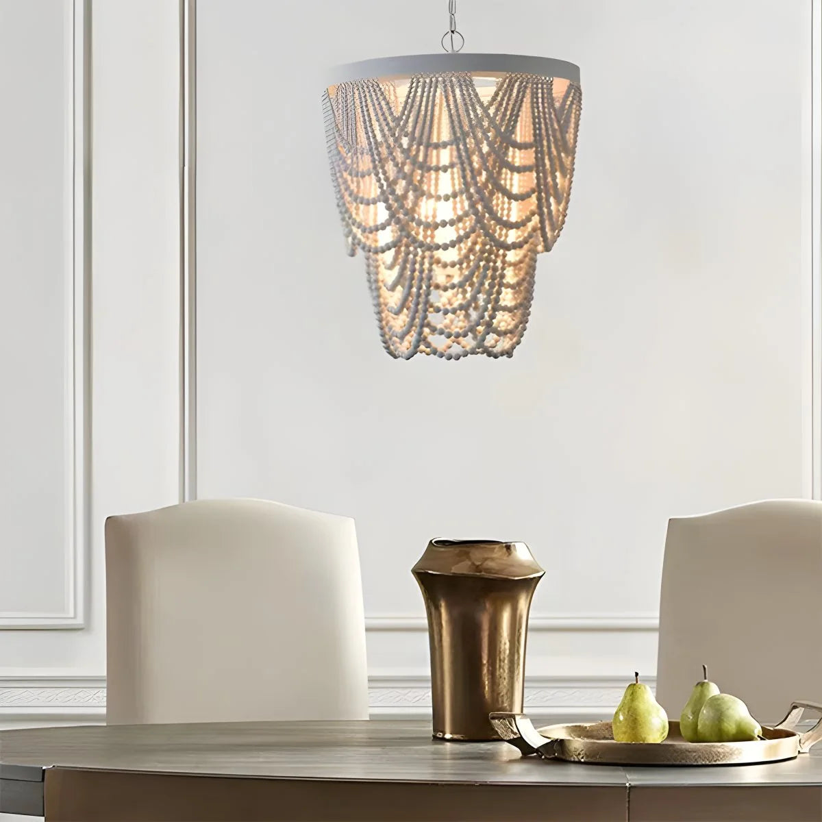 Antizer Retro Wooden Bead Chandelier for Dining Room Style A-White Warm Light