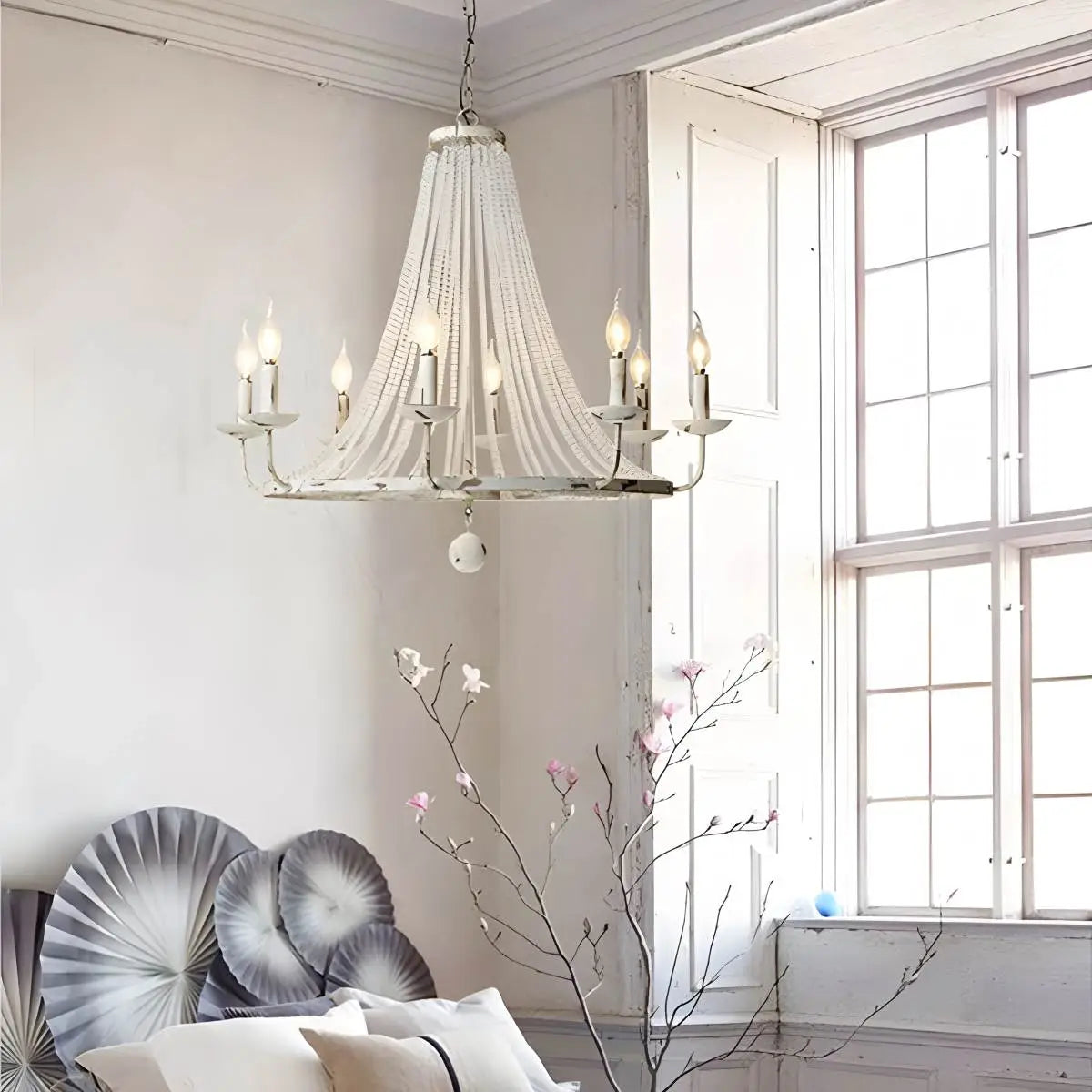 Antizer Retro Wooden Bead Chandelier for Dining Room Style K Warm Light