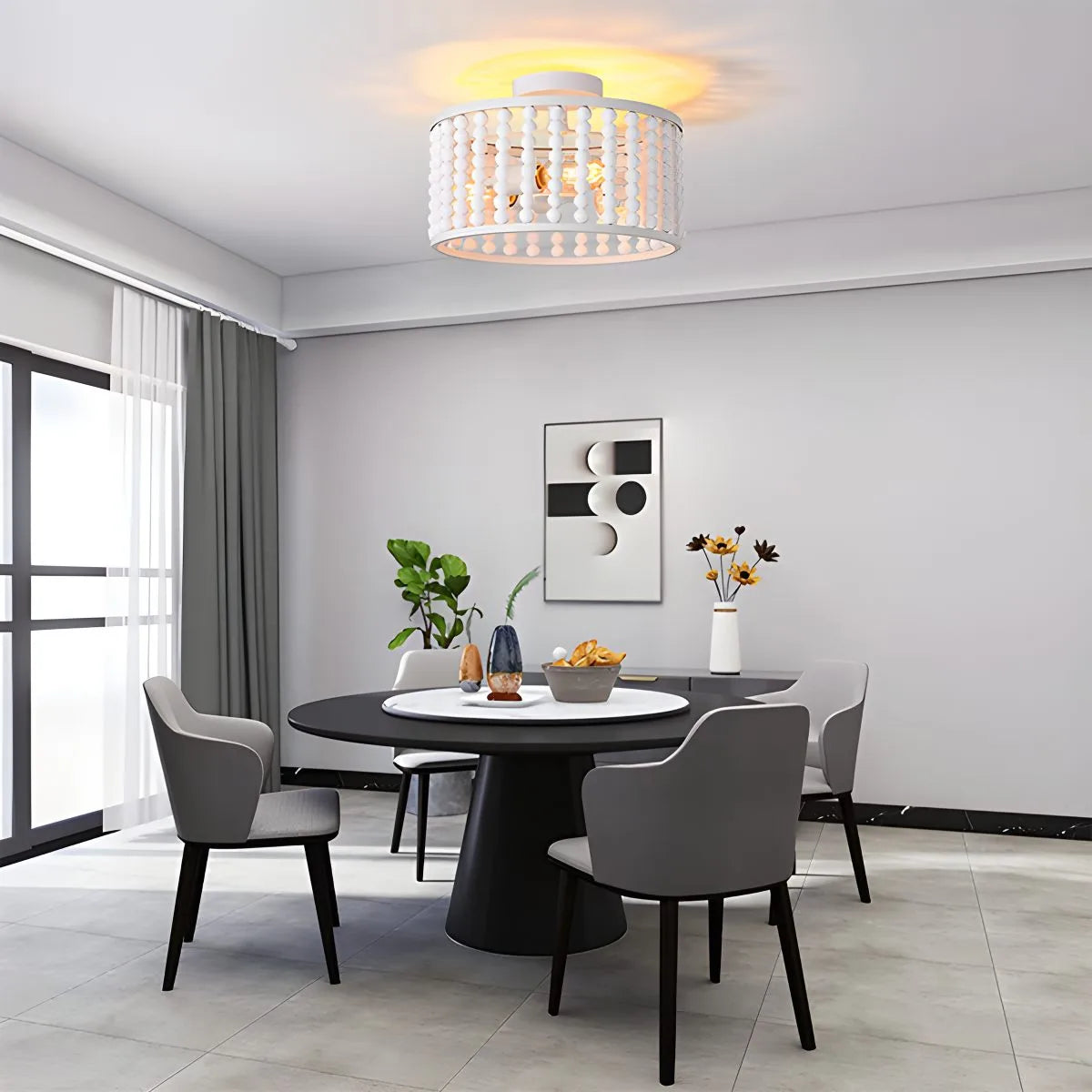 Antizer Retro Wooden Bead Chandelier for Dining Room Style L-White Warm Light
