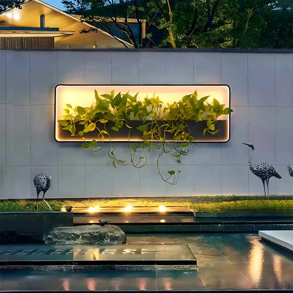 Antizer Solar Outdoor Potted Wall Light Automatic Switch Rectangle-Dia 60cm / 23.62" Warm Light