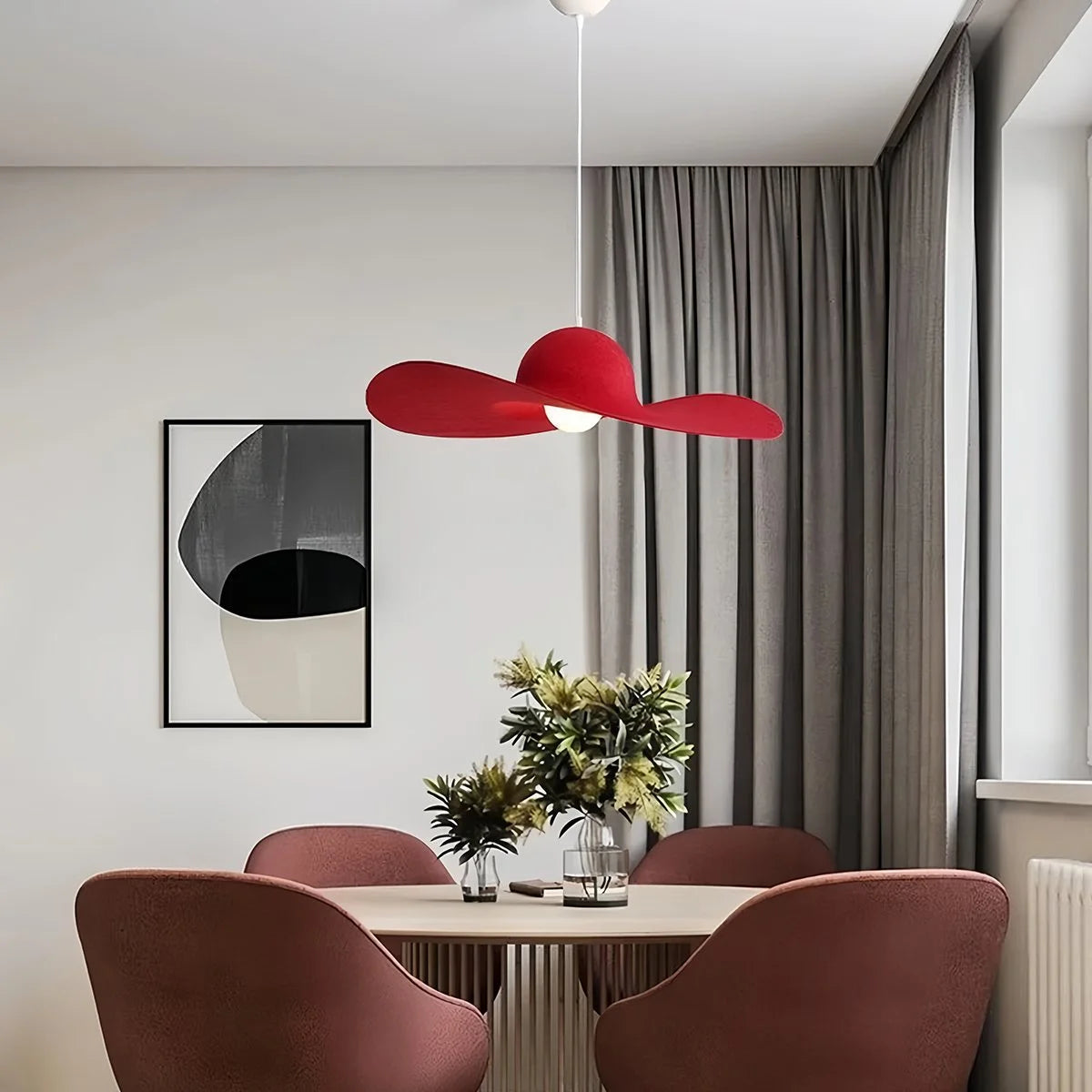Antizer Straw Hat Acoustic Pendant Light for Dining room Red