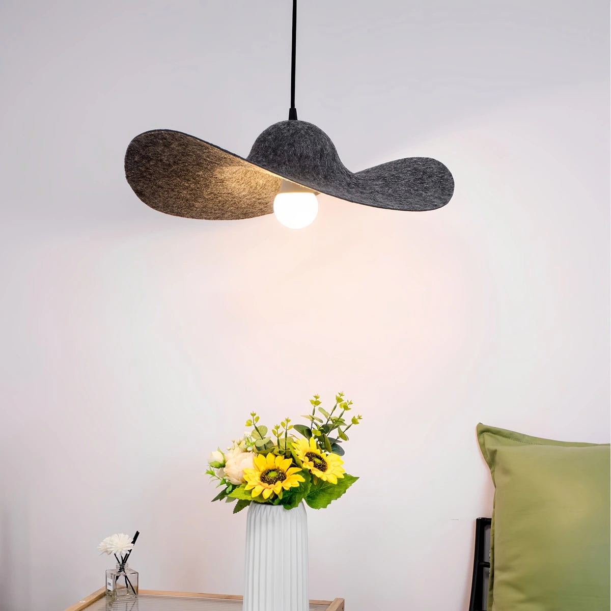 Antizer Straw Hat Acoustic Pendant Light for Dining room Dark Grey