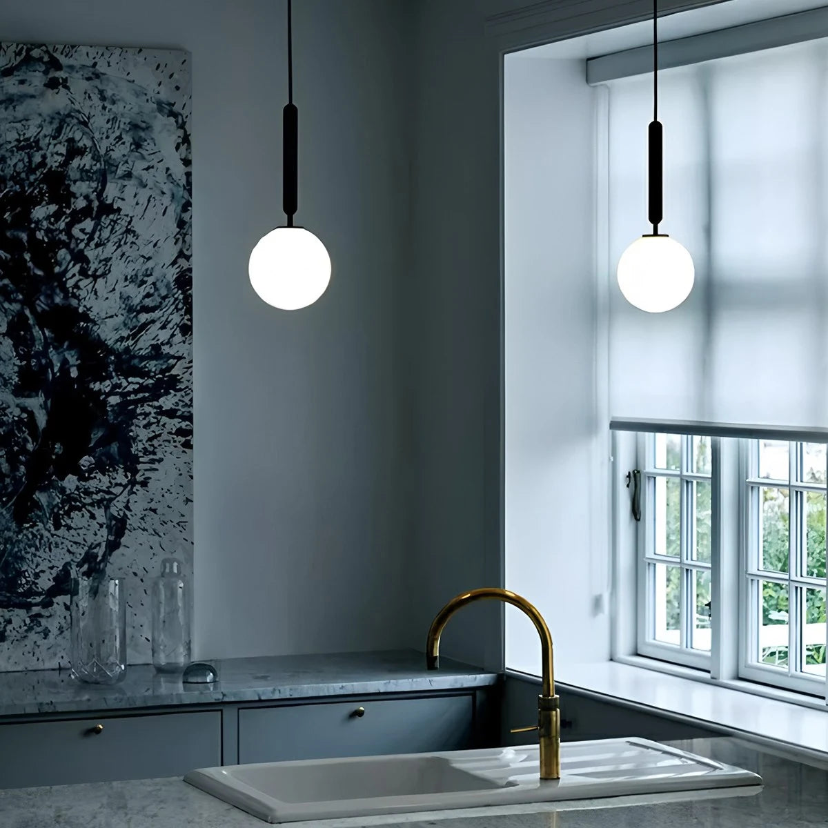 Antizer Temen Globe Glass Pendant Light for Kitchen Island