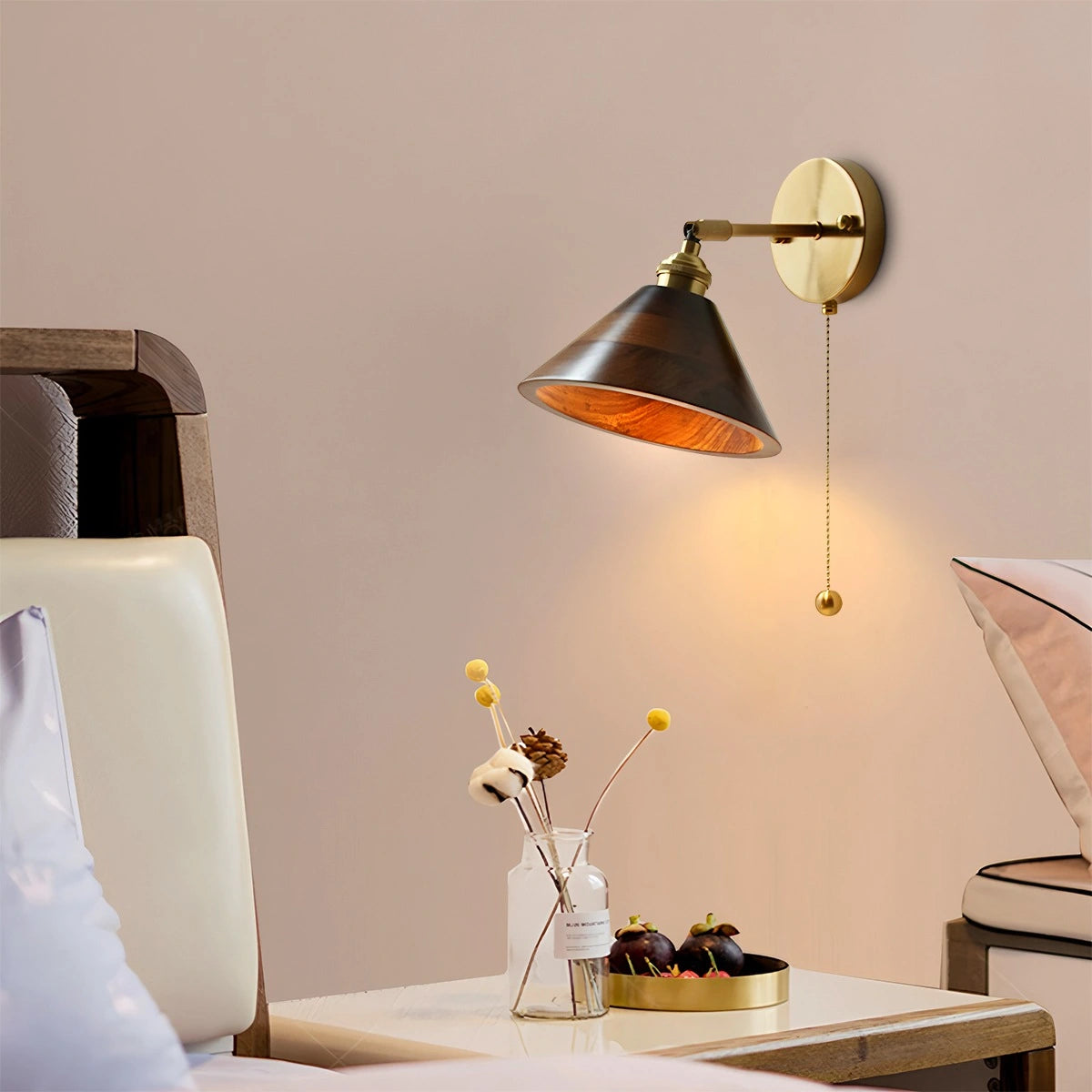 Antizer Vintage Wood Pull Chain Switch Wall Lamp