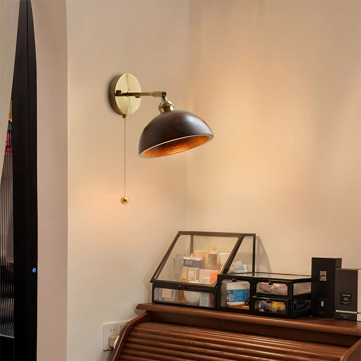 Antizer Vintage Wood Pull Chain Switch Wall Lamp