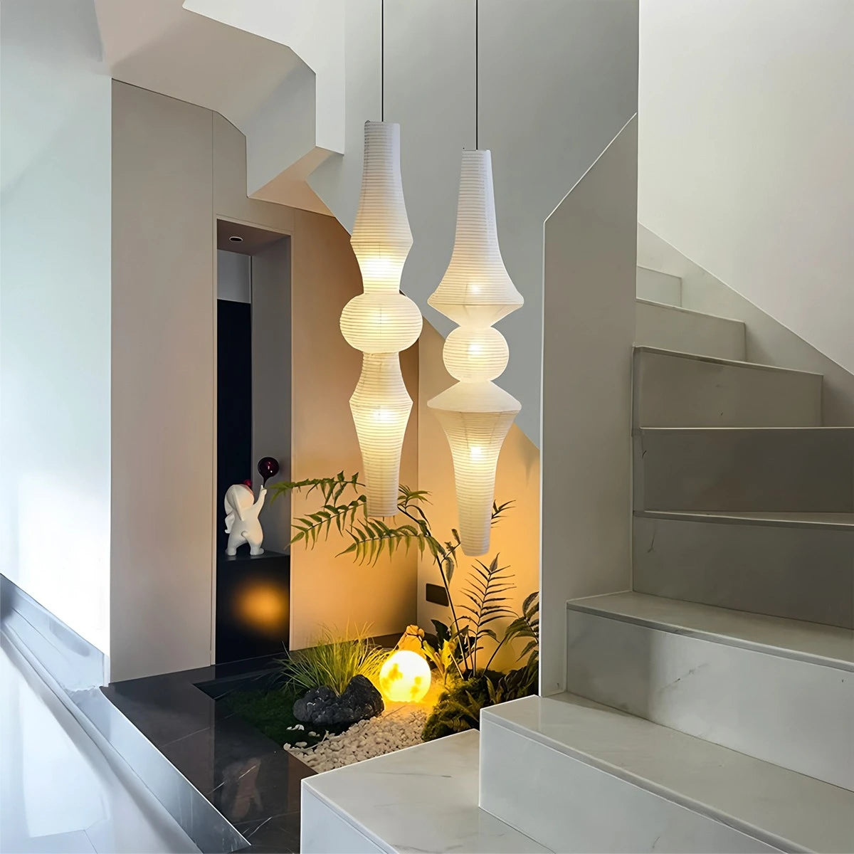 Antizer Washi Paper Corner Pendant Light for High Ceilings