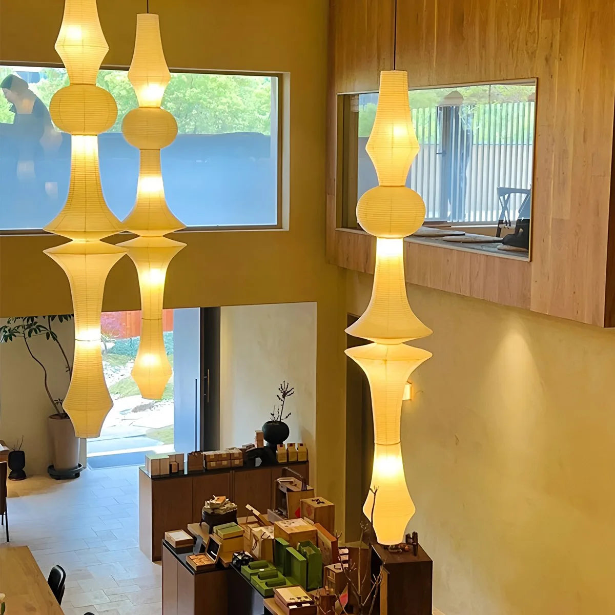 Antizer Washi Paper Corner Pendant Light for High Ceilings