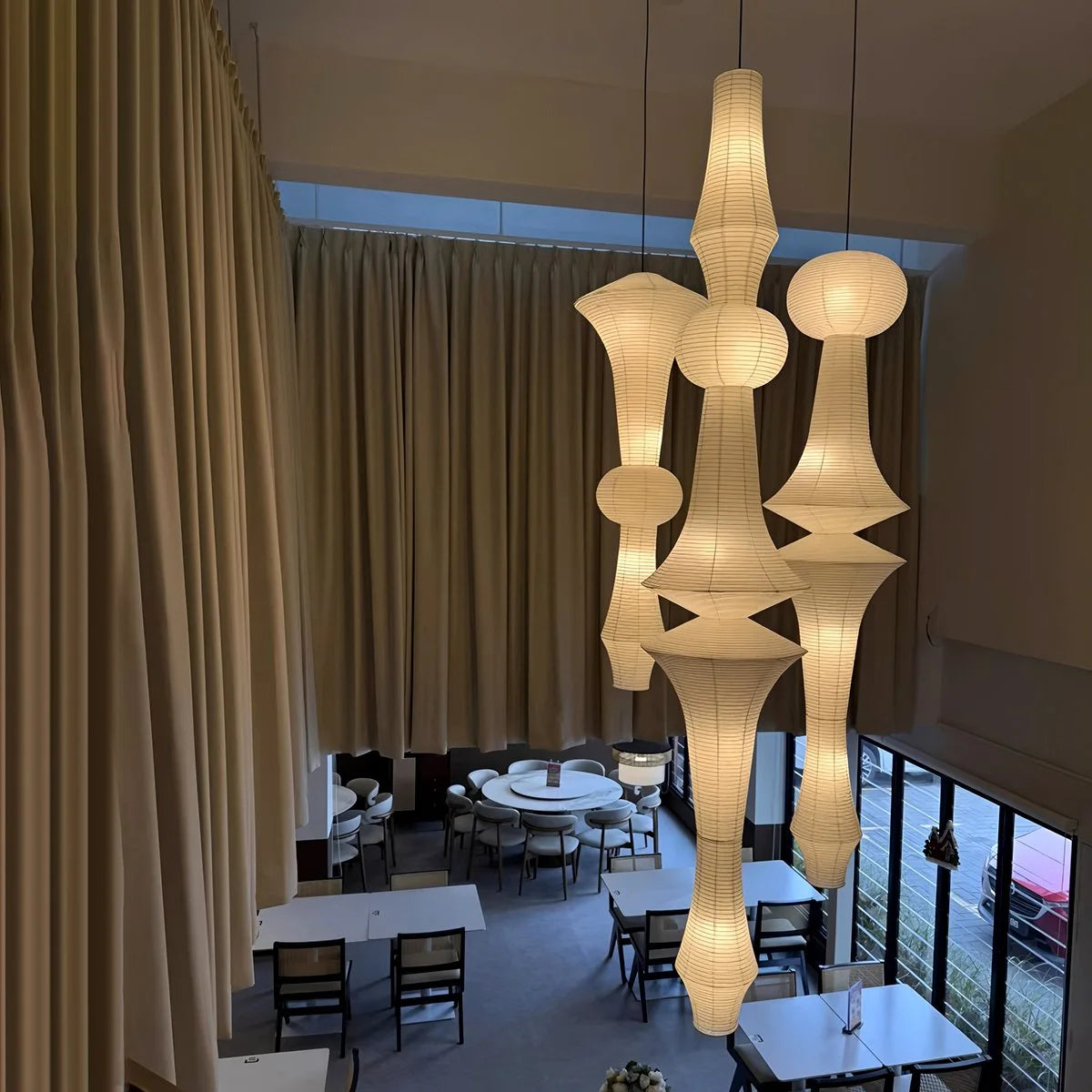 Antizer Washi Paper Corner Pendant Light for High Ceilings