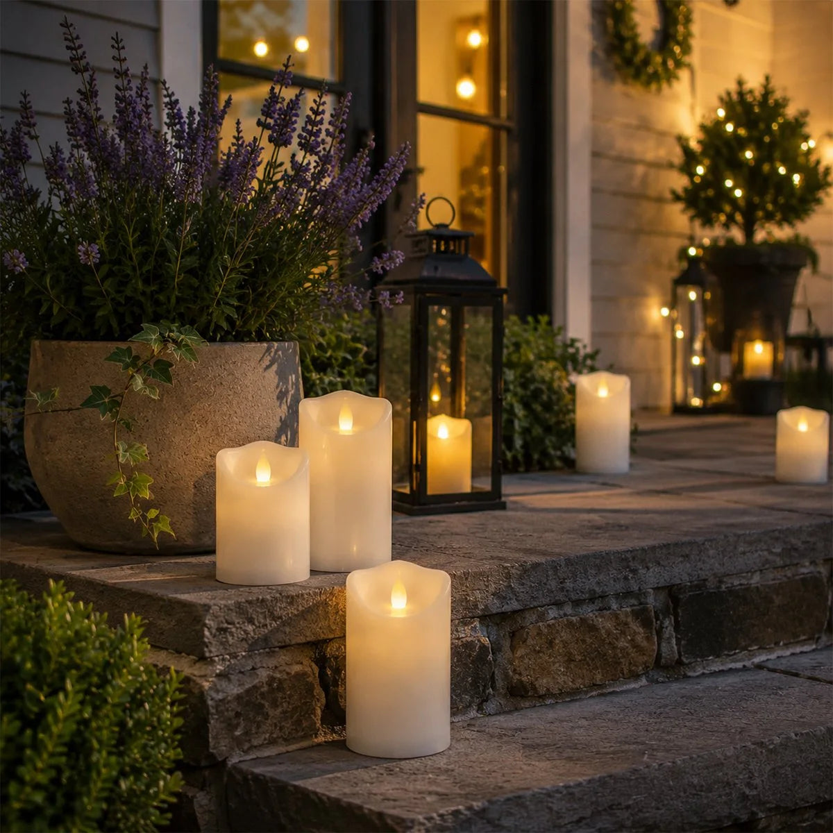 Antizer White Outdoor Waterproof Pillars Flameless Candle 24 Pack × 6