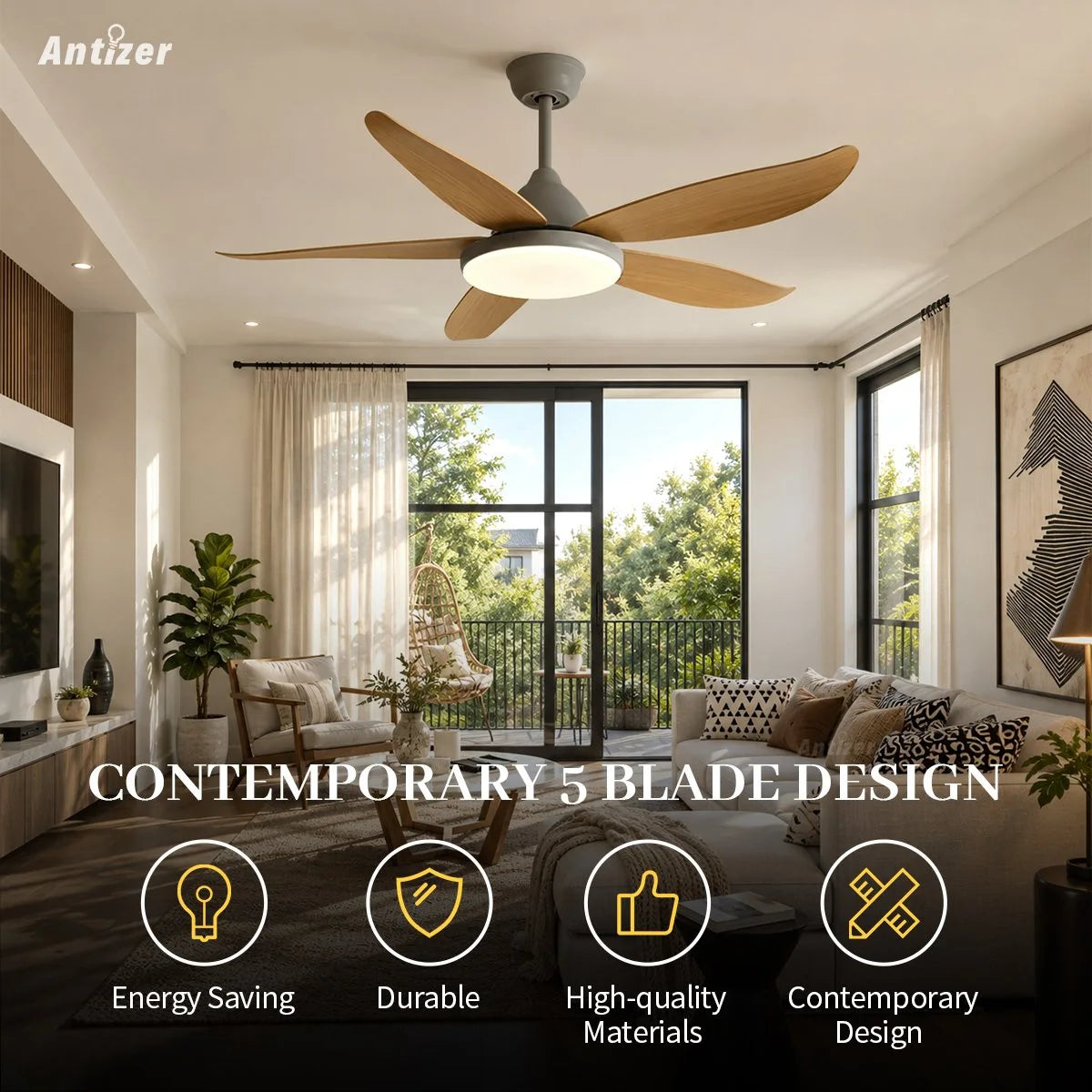Antizer 5 Blade Contemporary Ceiling Fan Lamp