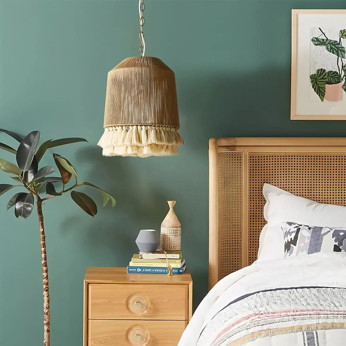 Antizer Boho Vintage Twine Fringe Pendant Light