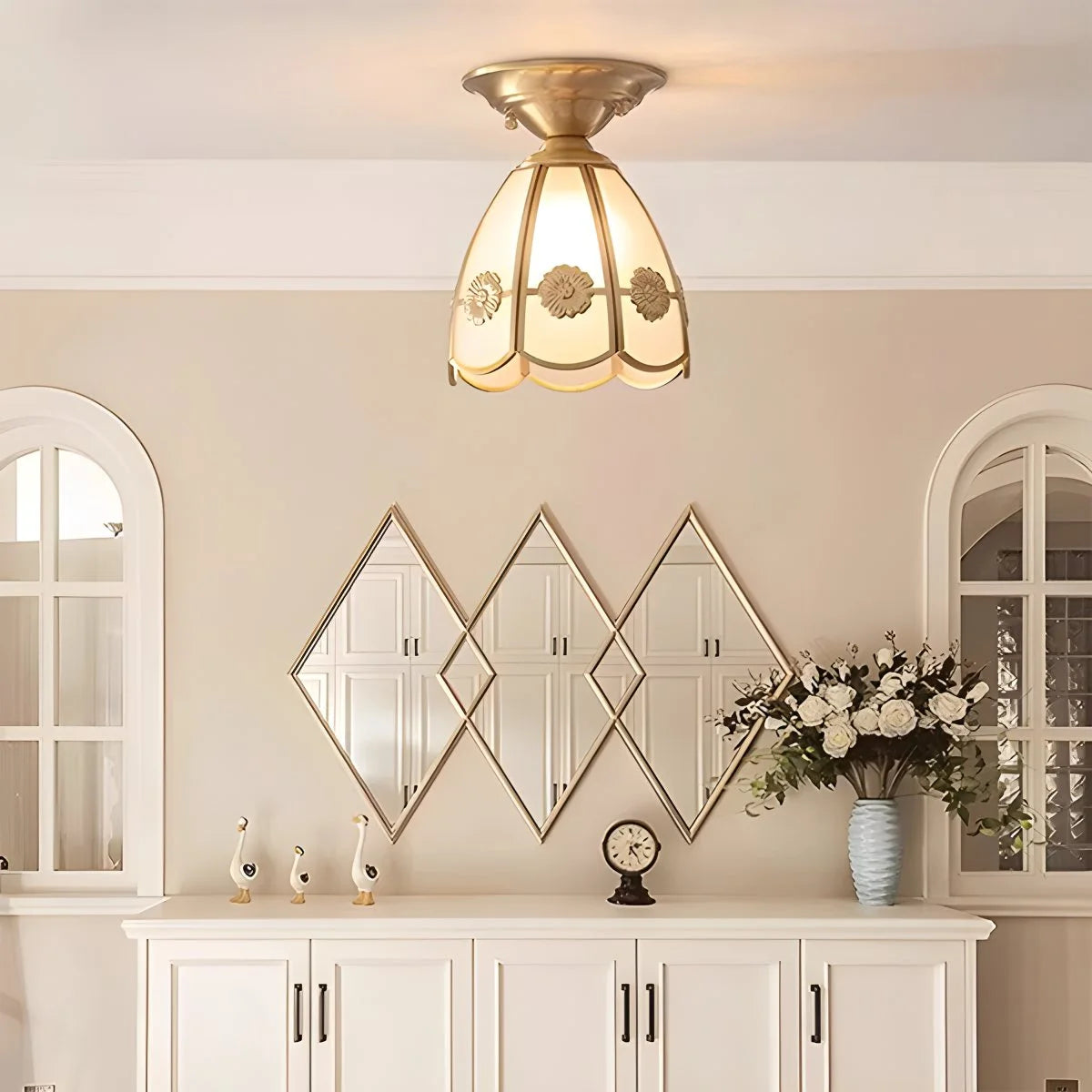 Antizer European Style Copper Glass Ceiling Lamp-F