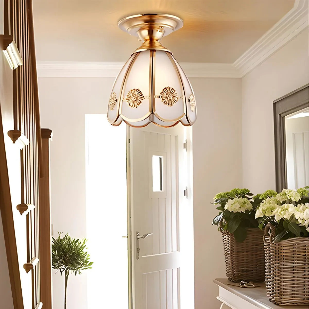 Antizer European Style Copper Glass Ceiling Lamp-F