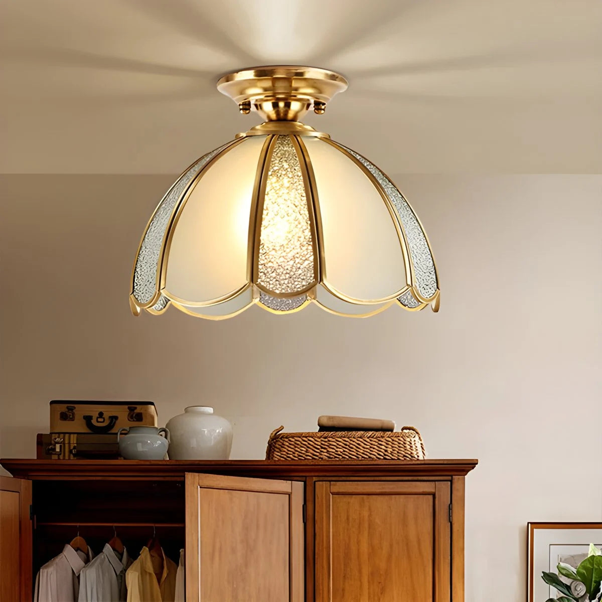 Antizer European Style Copper Glass Ceiling Lamp-F