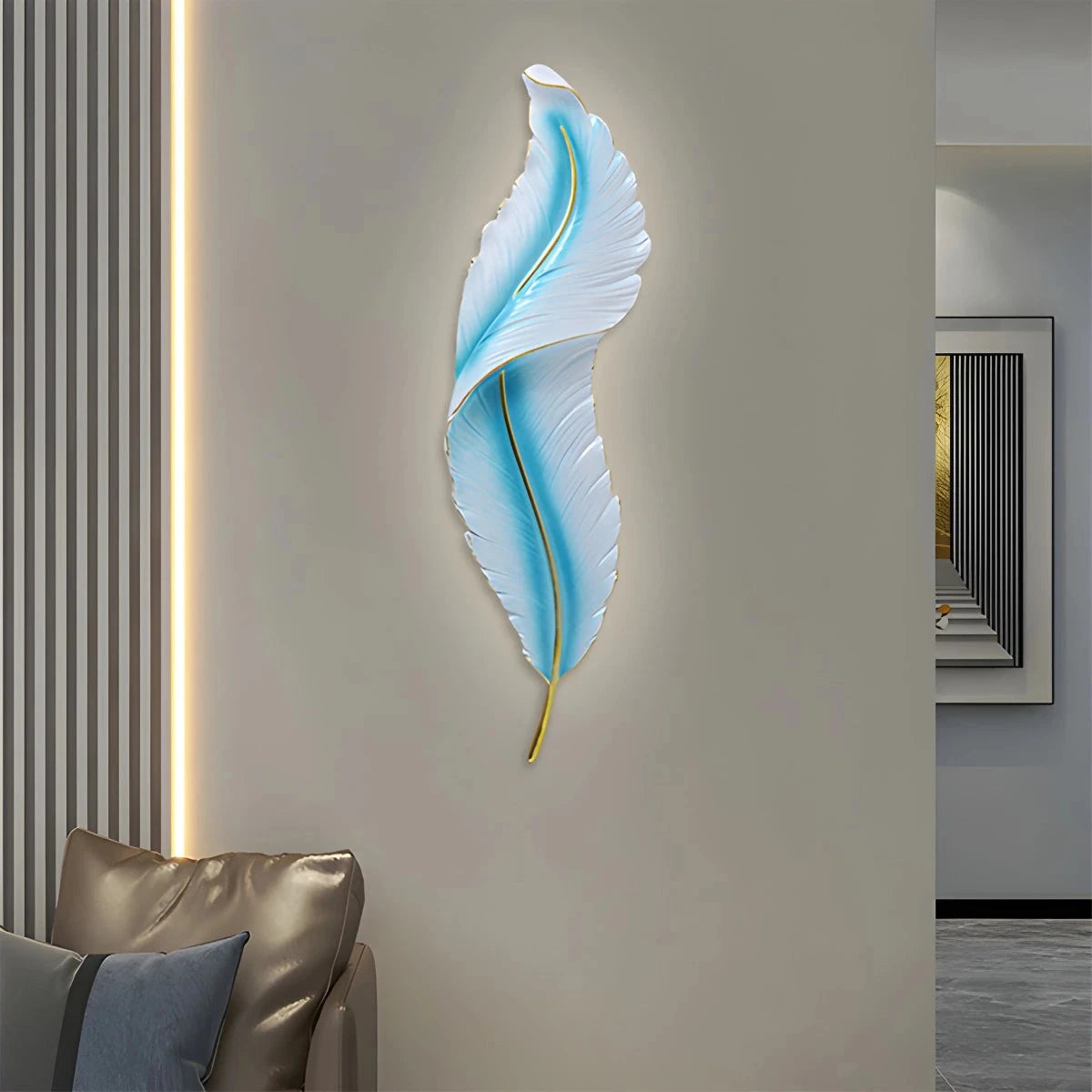 Antizer Feather Wall Lamp for Bedroom Living Room Blue